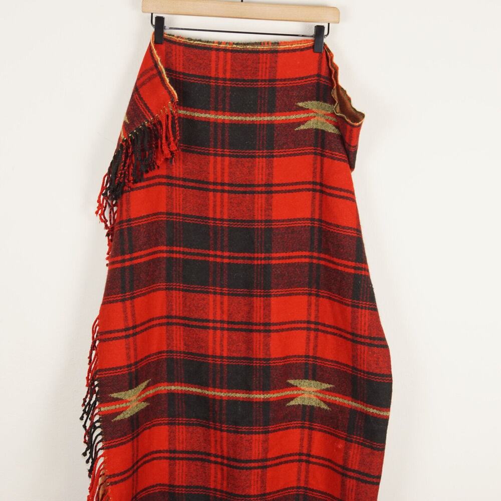 Pottery Barn 50 in x 50 in Red Black Tartan Plaid Fringe Throw Blanket - Picture 4 of 11